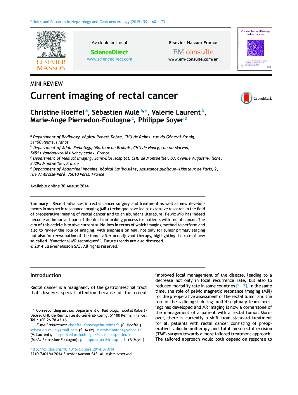 Current imaging of rectal cancer