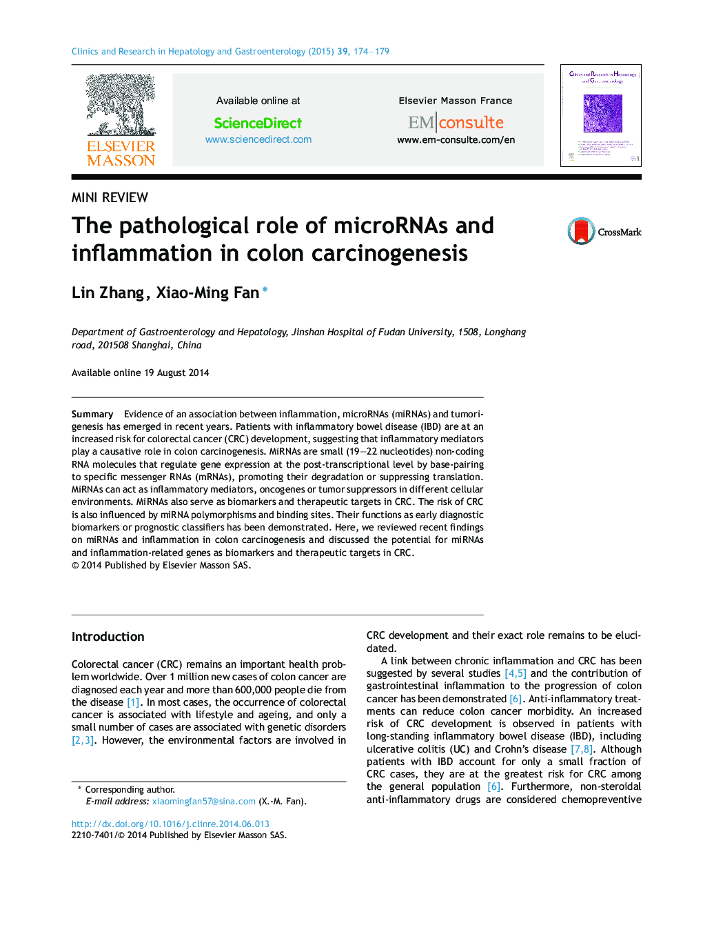 The pathological role of microRNAs and inflammation in colon carcinogenesis