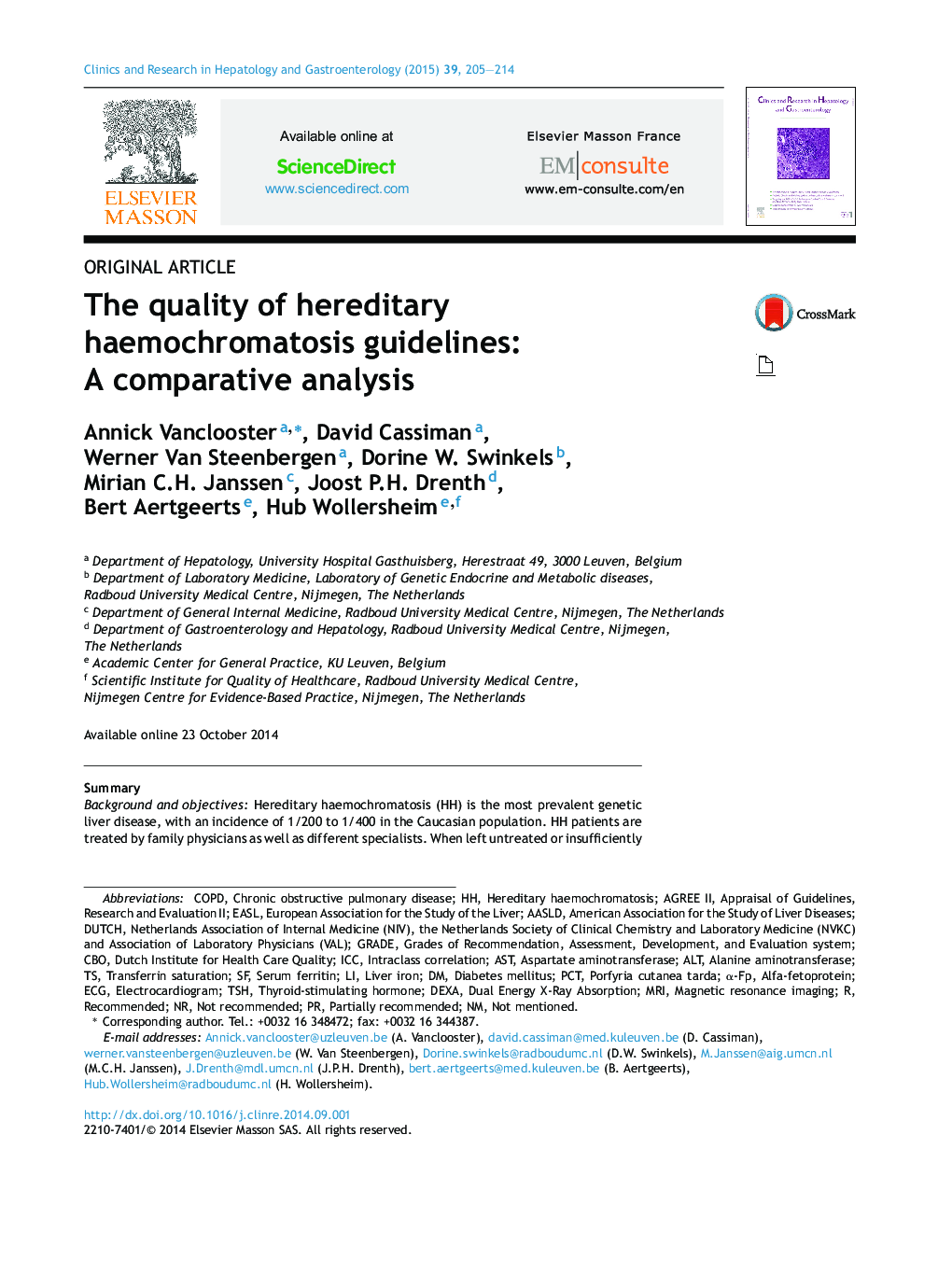 The quality of hereditary haemochromatosis guidelines: A comparative analysis