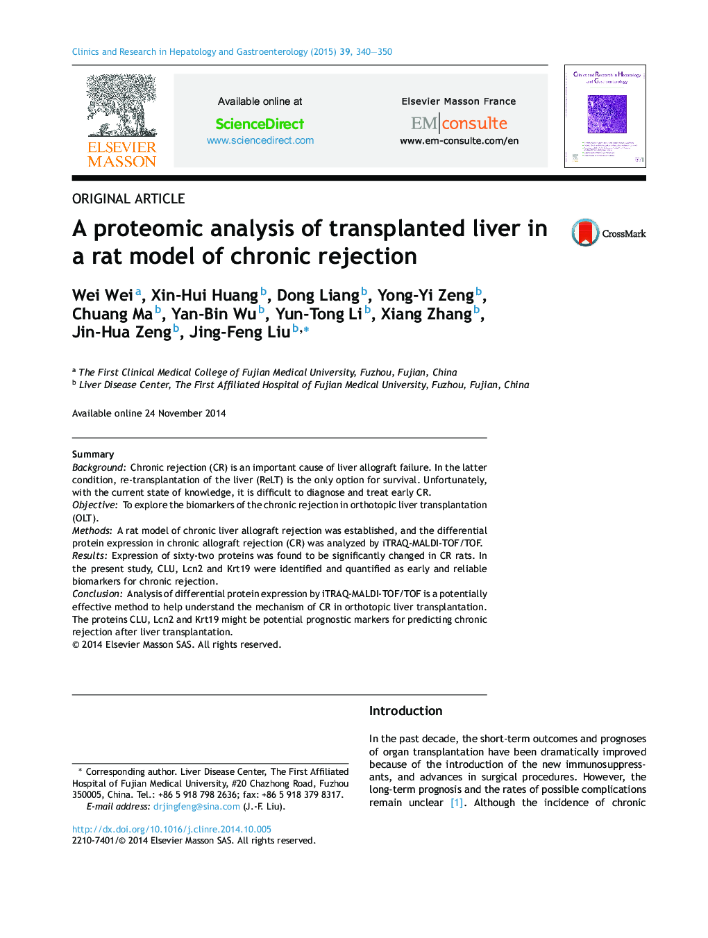 A proteomic analysis of transplanted liver in a rat model of chronic rejection