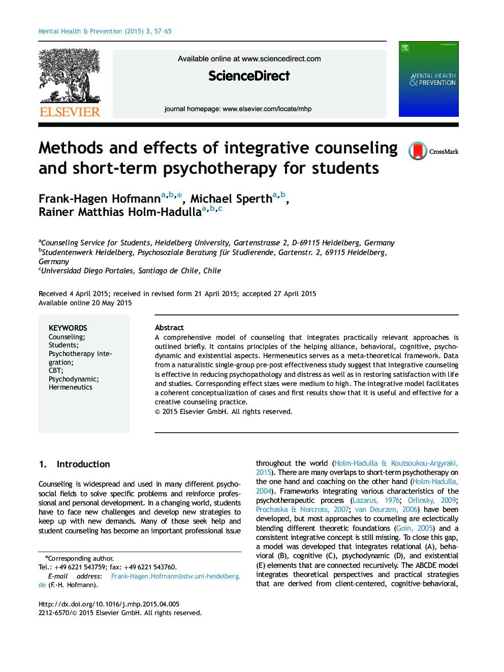 روش ها و اثرات مشاوره ی یکپارچه سازی و روان درمانی کوتاه مدت برای دانش آموزان 