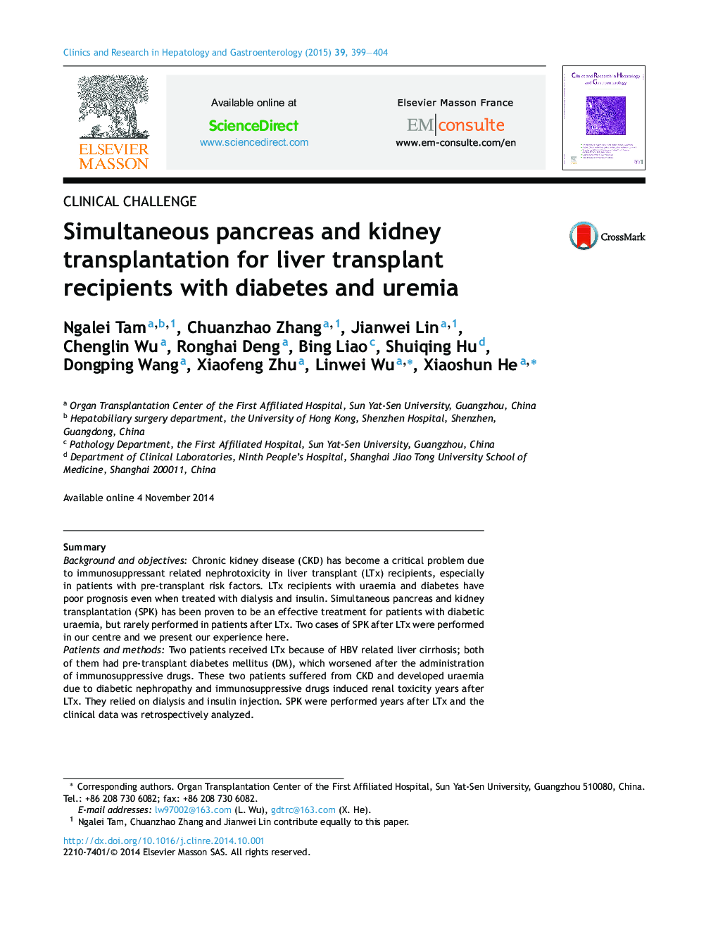 Simultaneous pancreas and kidney transplantation for liver transplant recipients with diabetes and uremia