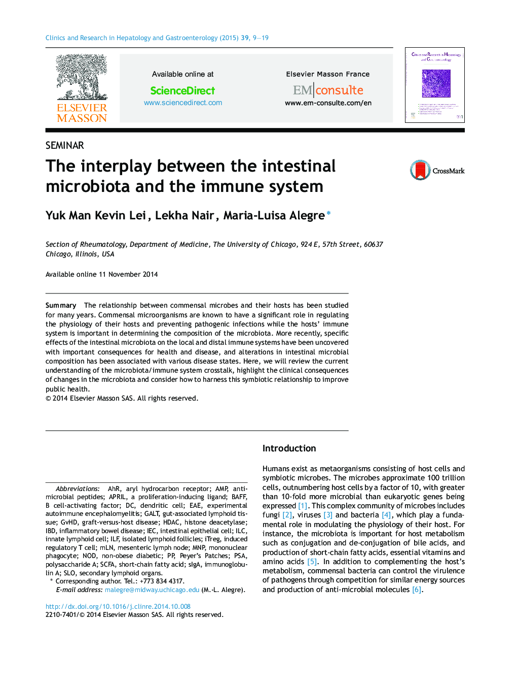 The interplay between the intestinal microbiota and the immune system