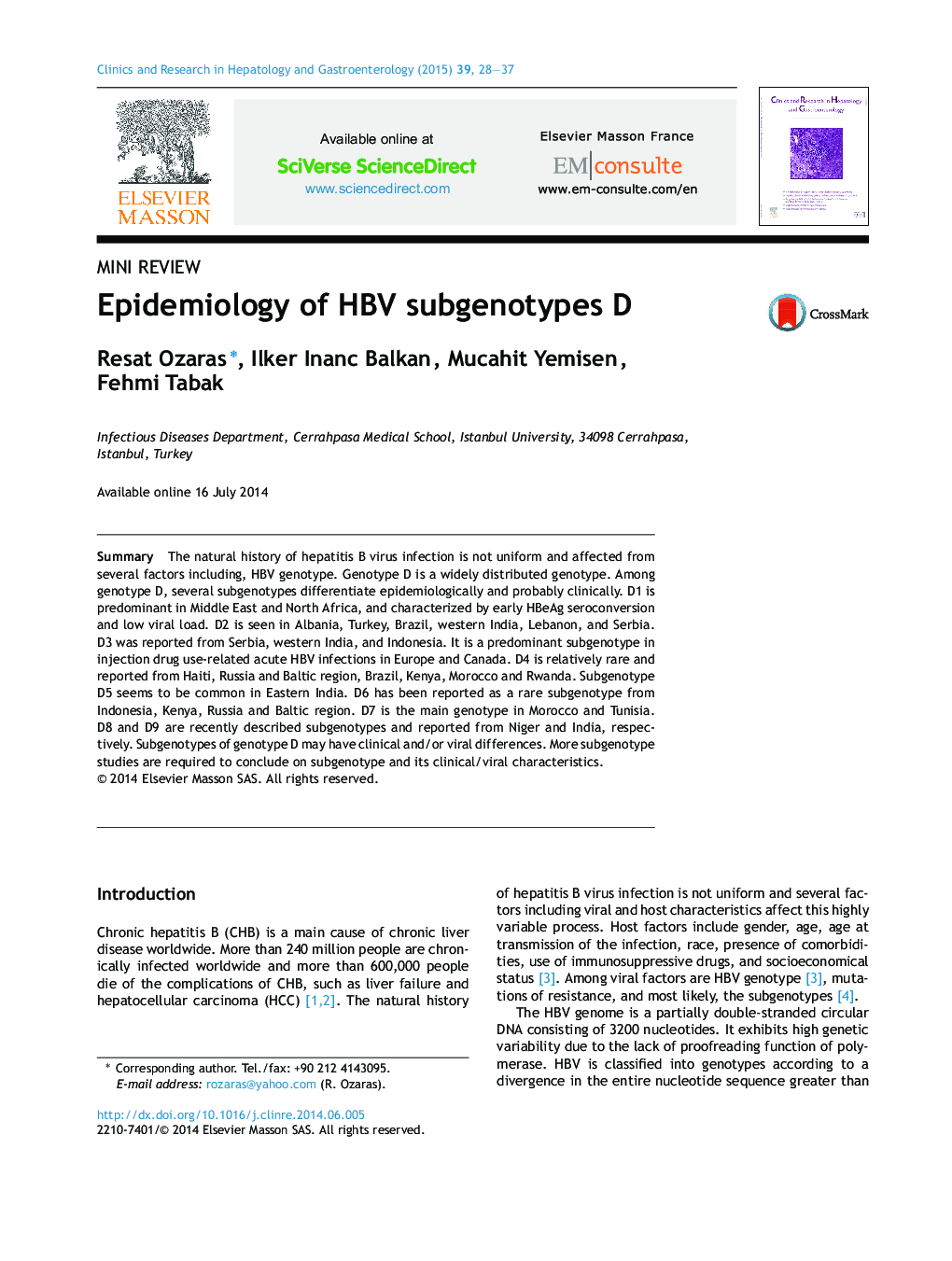 Epidemiology of HBV subgenotypes D