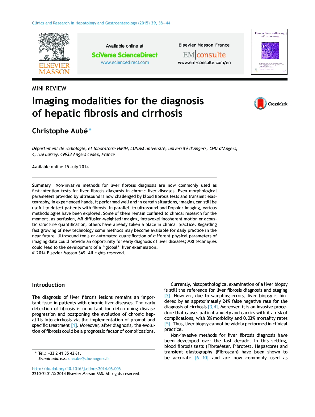 Imaging modalities for the diagnosis of hepatic fibrosis and cirrhosis