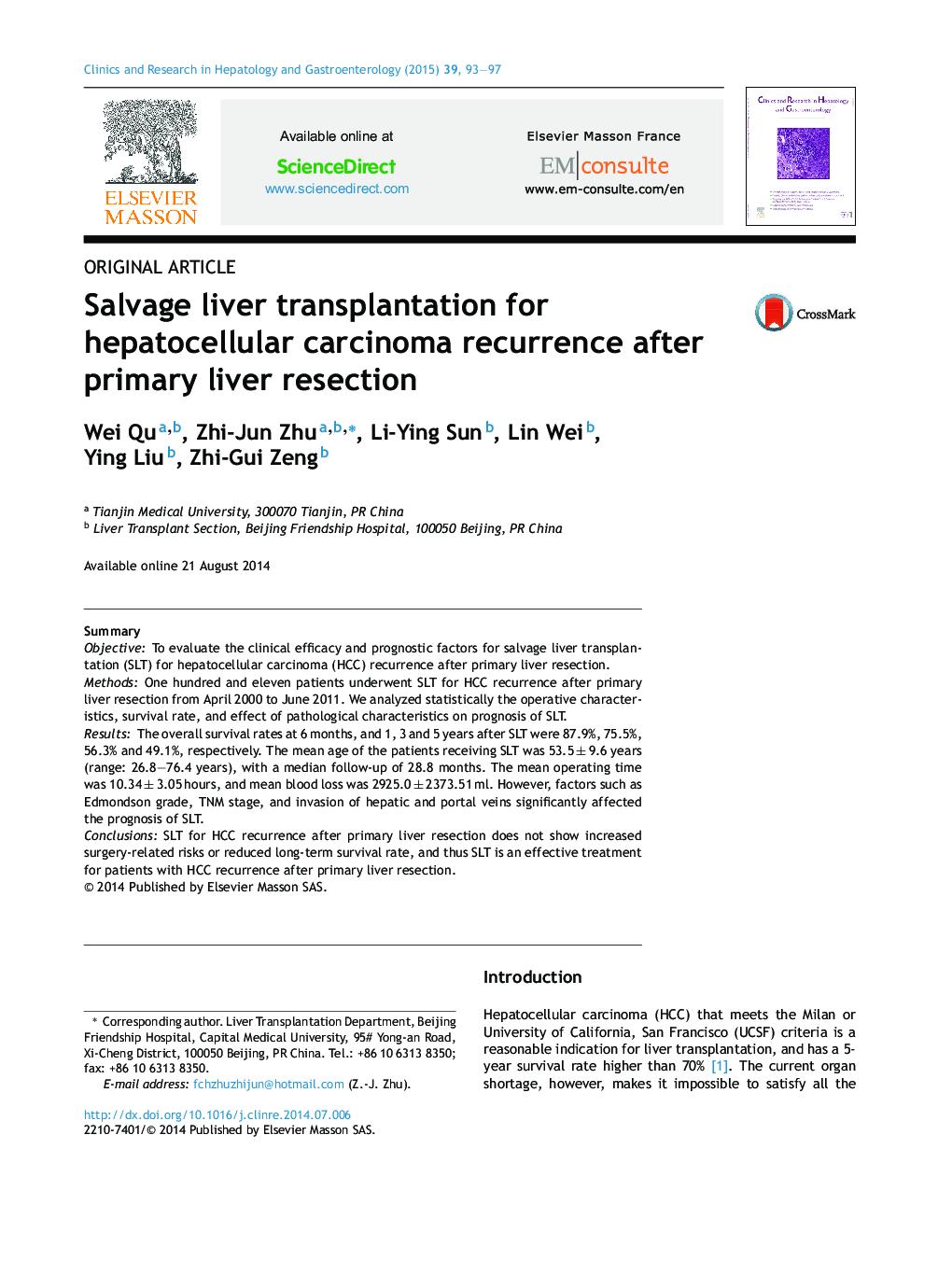 Salvage liver transplantation for hepatocellular carcinoma recurrence after primary liver resection