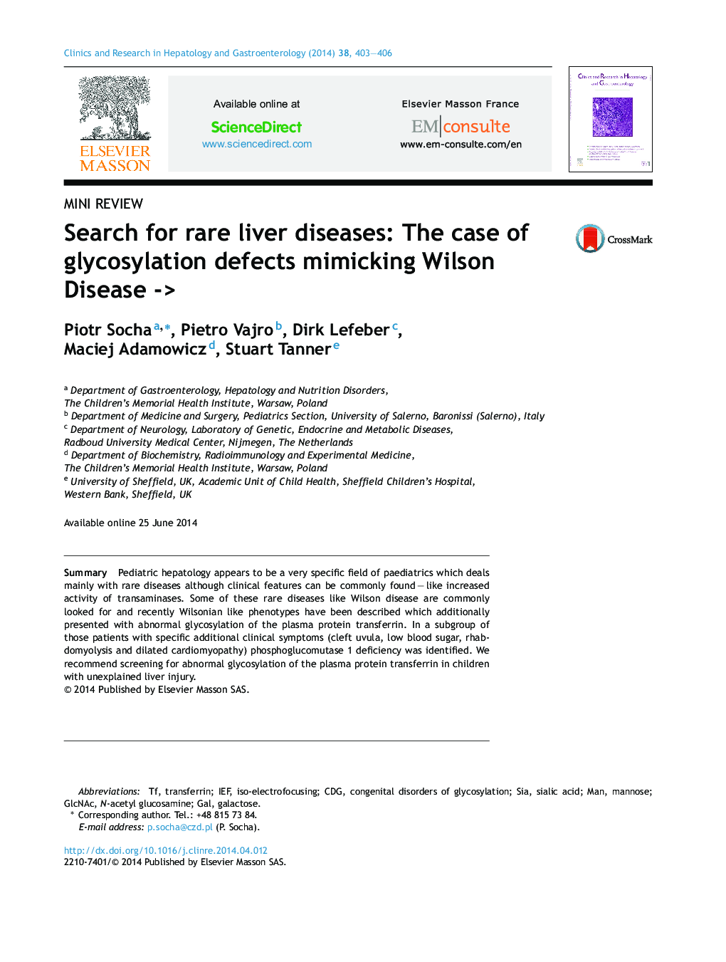 جستجو برای بیماری های نادر کبدی: مورد نقص های گلیکوزیلاتی تقلید بیماری ویلسون -> 
