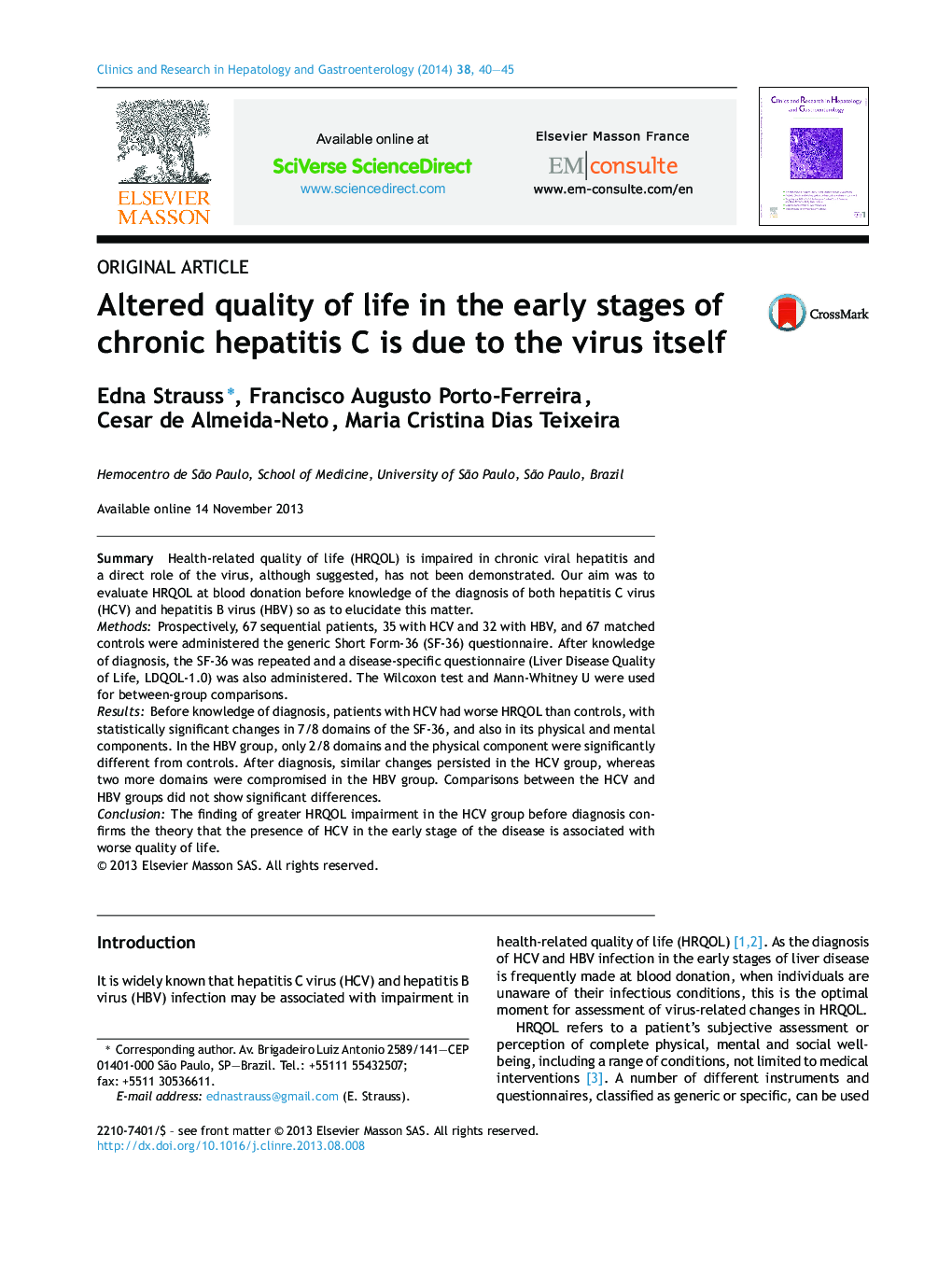 Altered quality of life in the early stages of chronic hepatitis C is due to the virus itself