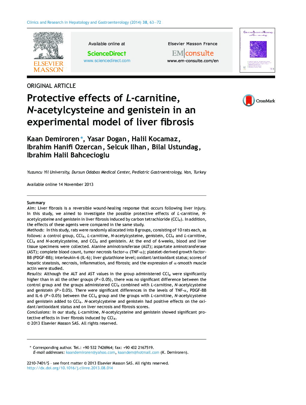 Protective effects of L-carnitine, N-acetylcysteine and genistein in an experimental model of liver fibrosis