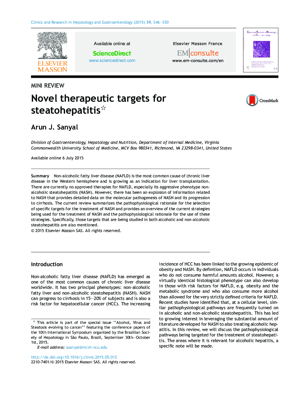 Novel therapeutic targets for steatohepatitis 