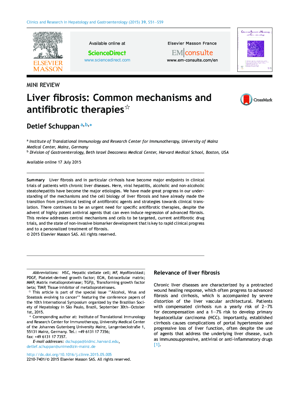 Liver fibrosis: Common mechanisms and antifibrotic therapies 