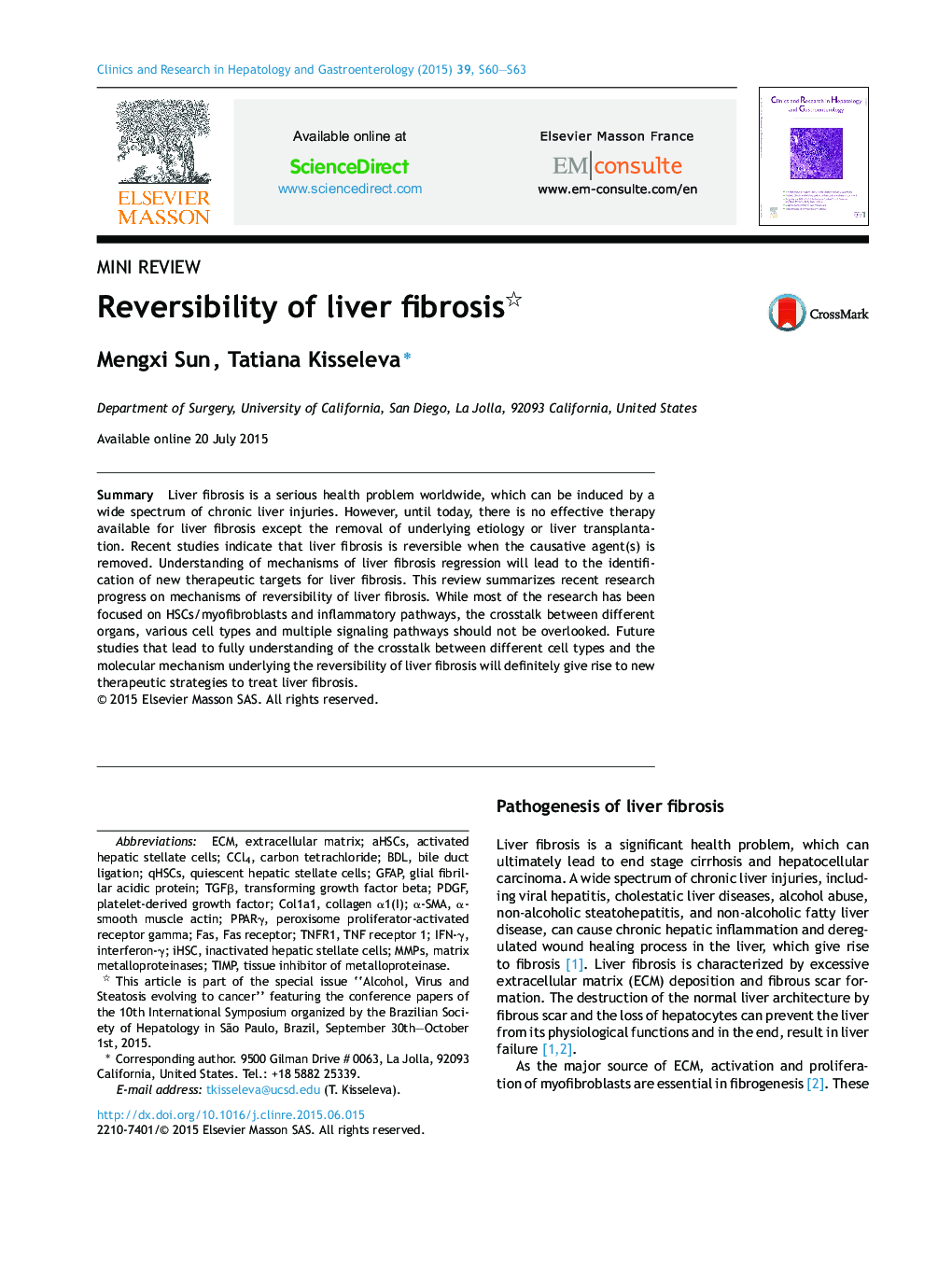 Reversibility of liver fibrosis 