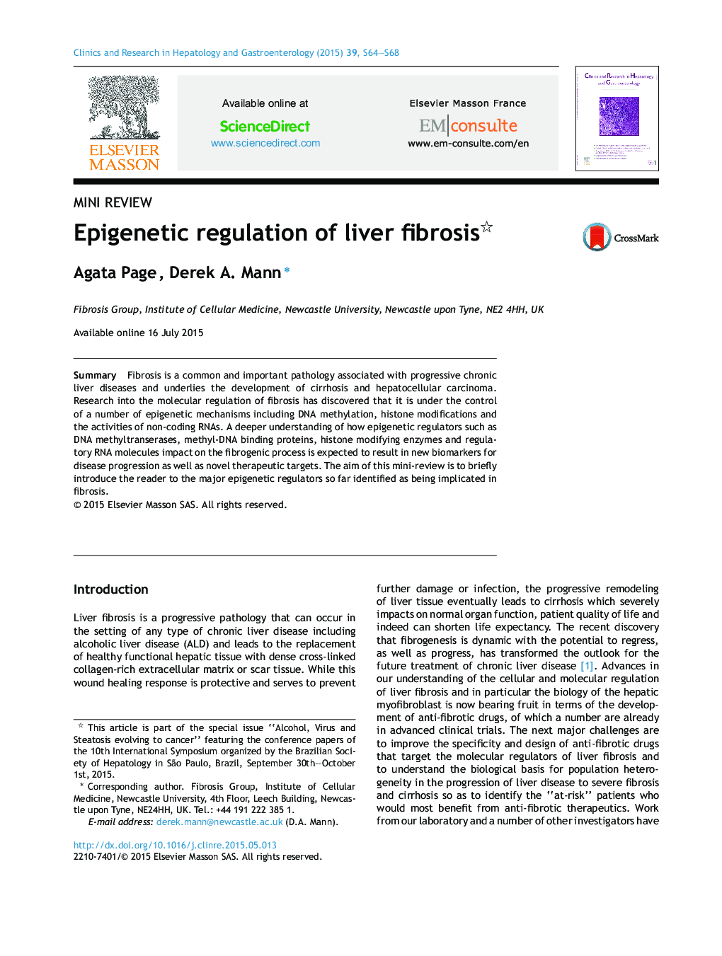 Epigenetic regulation of liver fibrosis 