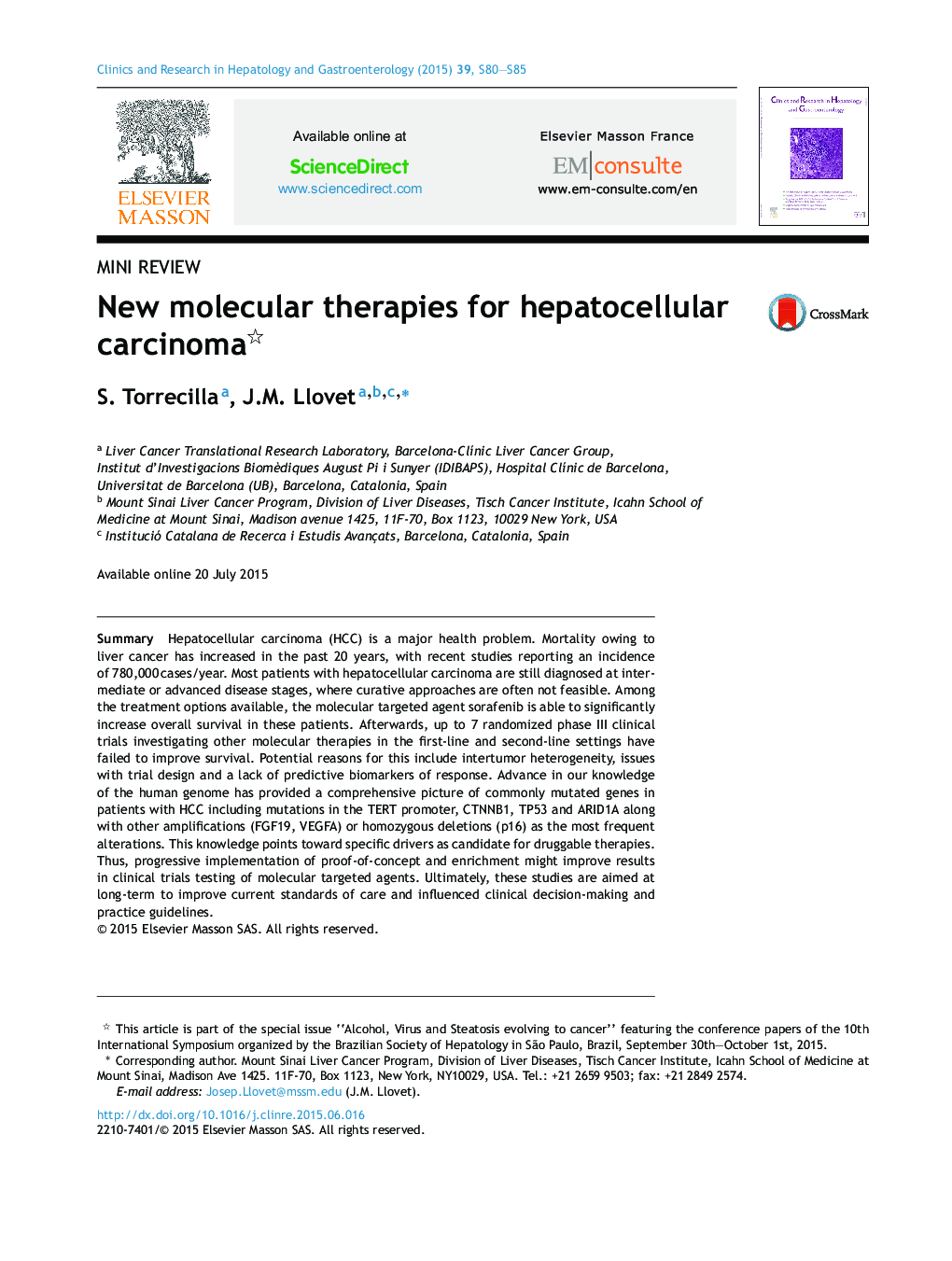 New molecular therapies for hepatocellular carcinoma 