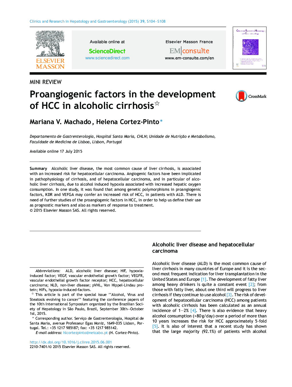 Proangiogenic factors in the development of HCC in alcoholic cirrhosis 