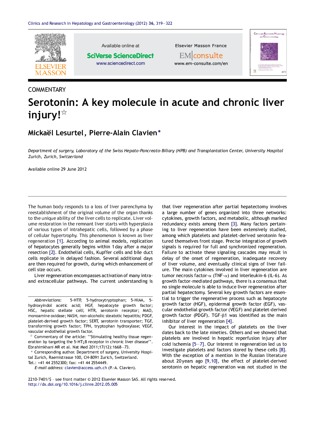 Serotonin: A key molecule in acute and chronic liver injury!