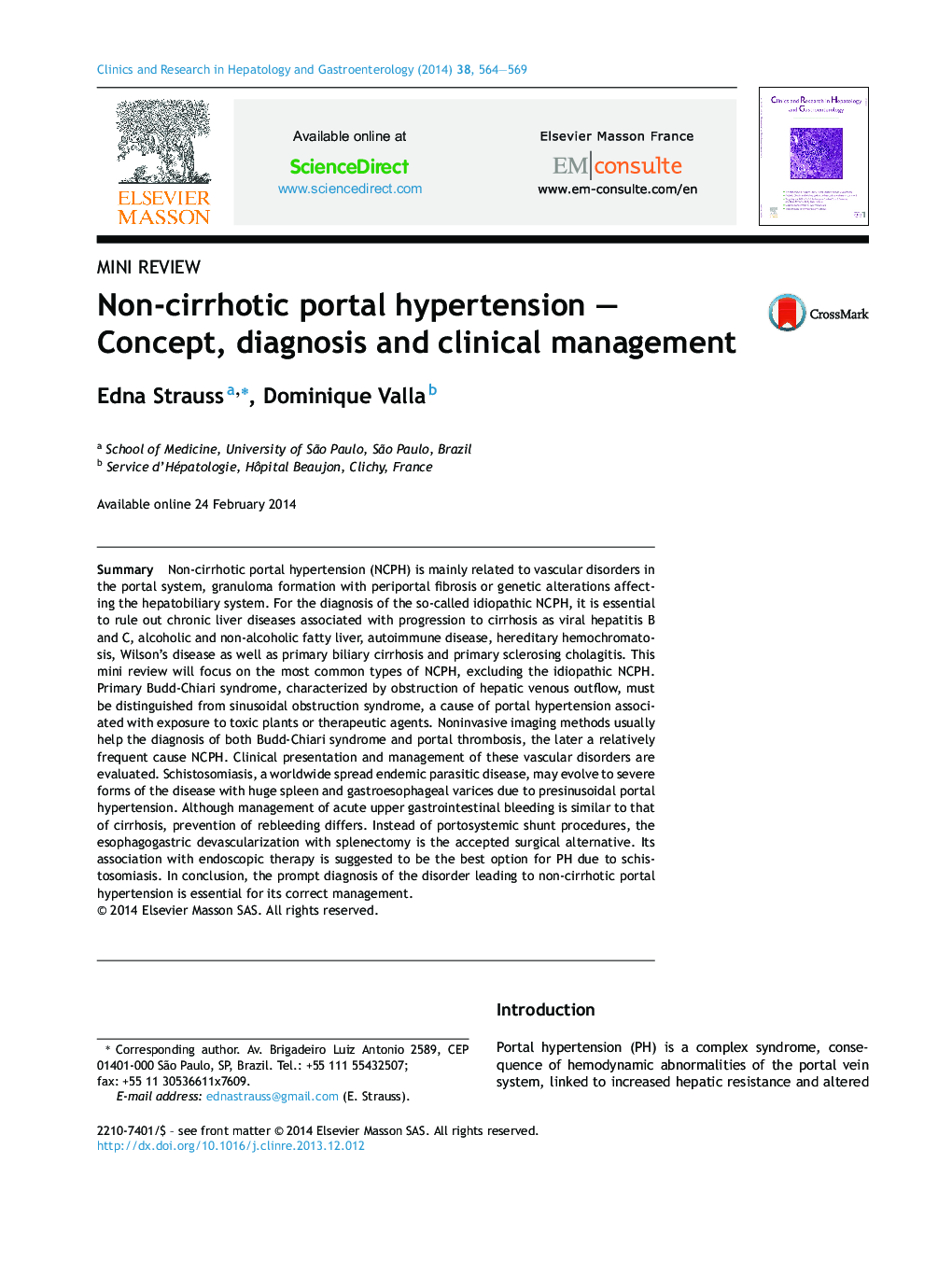 Non-cirrhotic portal hypertension – Concept, diagnosis and clinical management