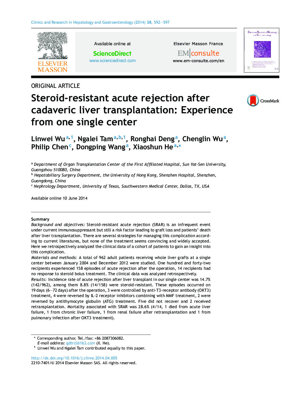 Steroid-resistant acute rejection after cadaveric liver transplantation: Experience from one single center