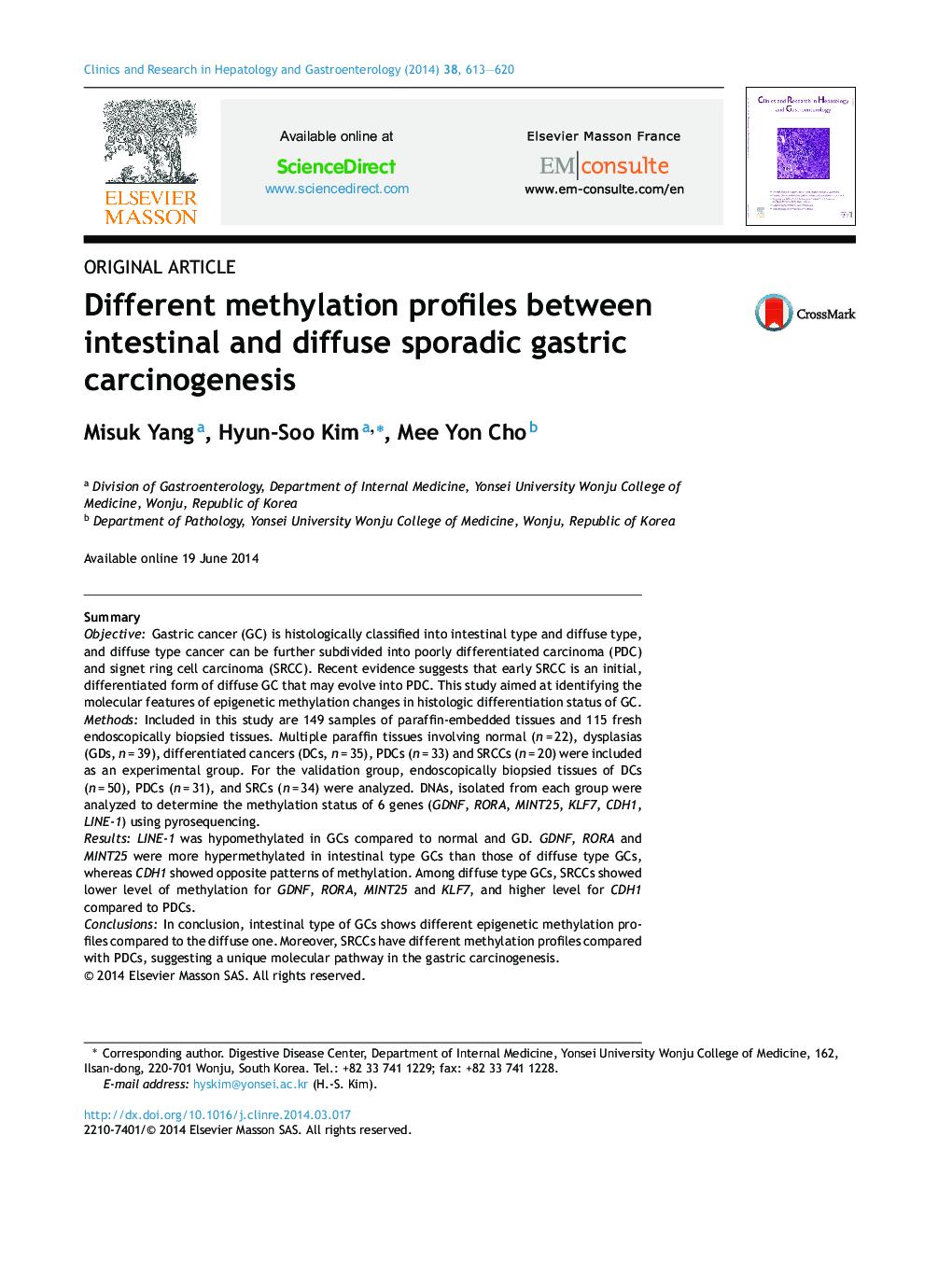 Different methylation profiles between intestinal and diffuse sporadic gastric carcinogenesis