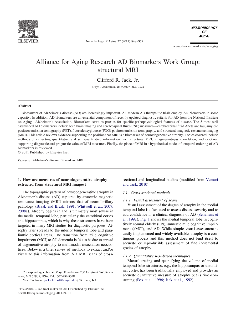 عکس صفحه اول مقاله: Alliance for Aging Research AD Biomarkers Work Group: structural MRI Alliance for Aging Research AD Biomarkers Work Group: structural MRI