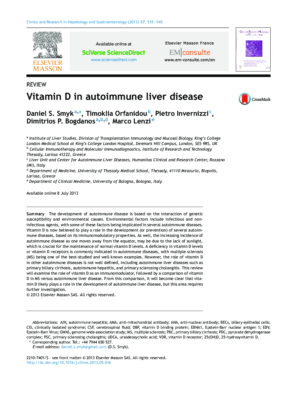 Vitamin D in autoimmune liver disease