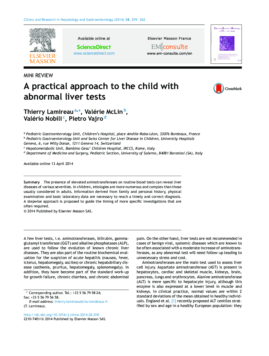 A practical approach to the child with abnormal liver tests