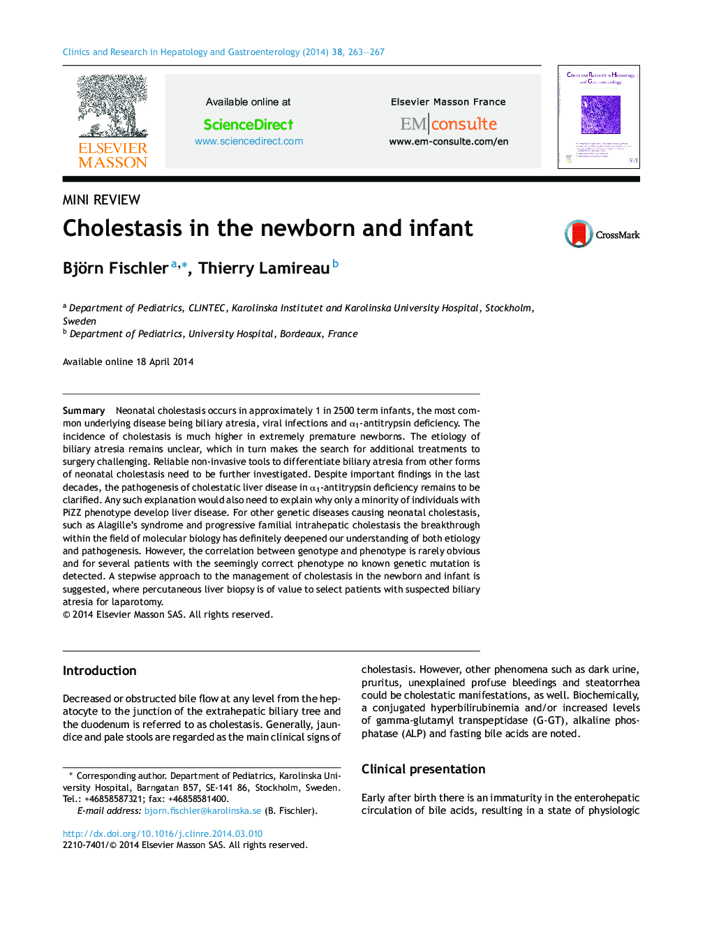 Cholestasis in the newborn and infant