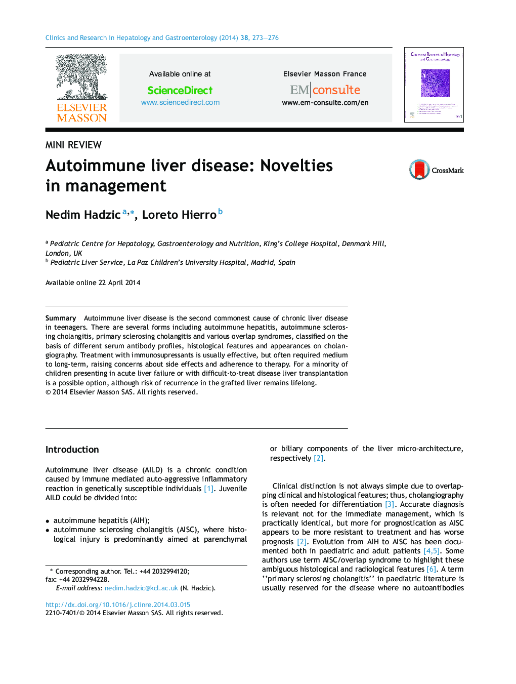 Autoimmune liver disease: Novelties in management