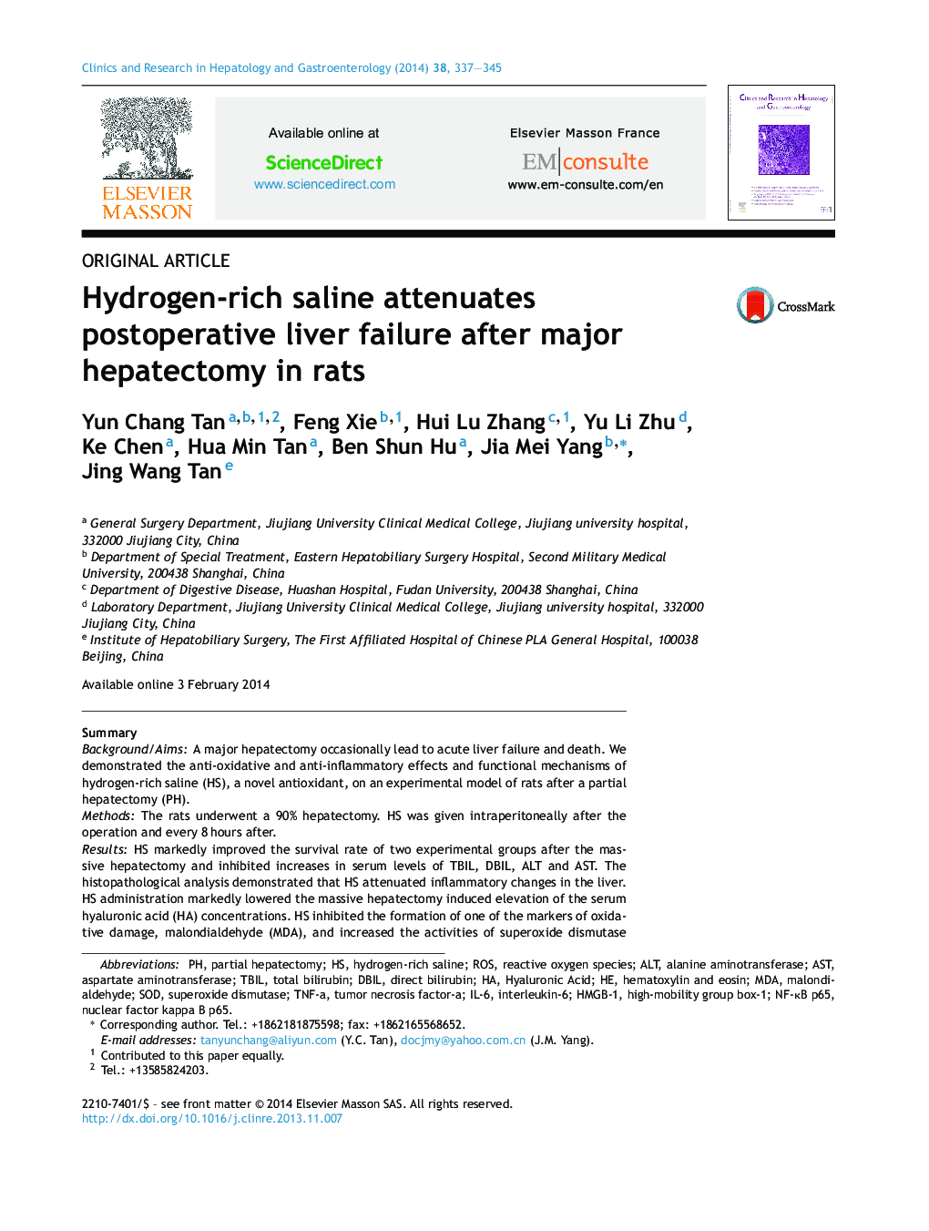 Hydrogen-rich saline attenuates postoperative liver failure after major hepatectomy in rats