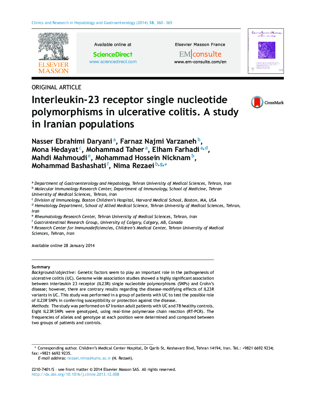Interleukin-23 receptor single nucleotide polymorphisms in ulcerative colitis. A study in Iranian populations