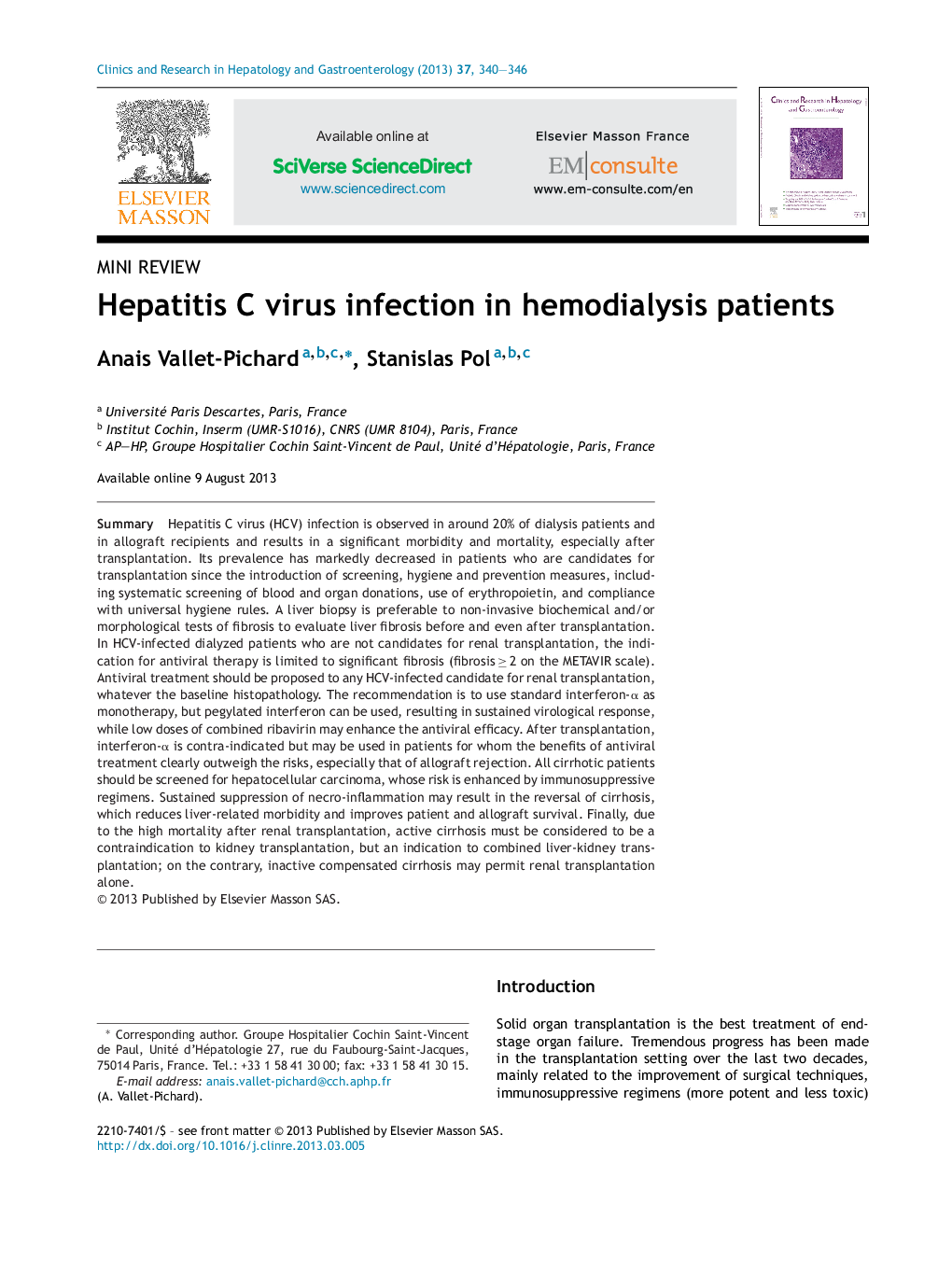 Hepatitis C virus infection in hemodialysis patients