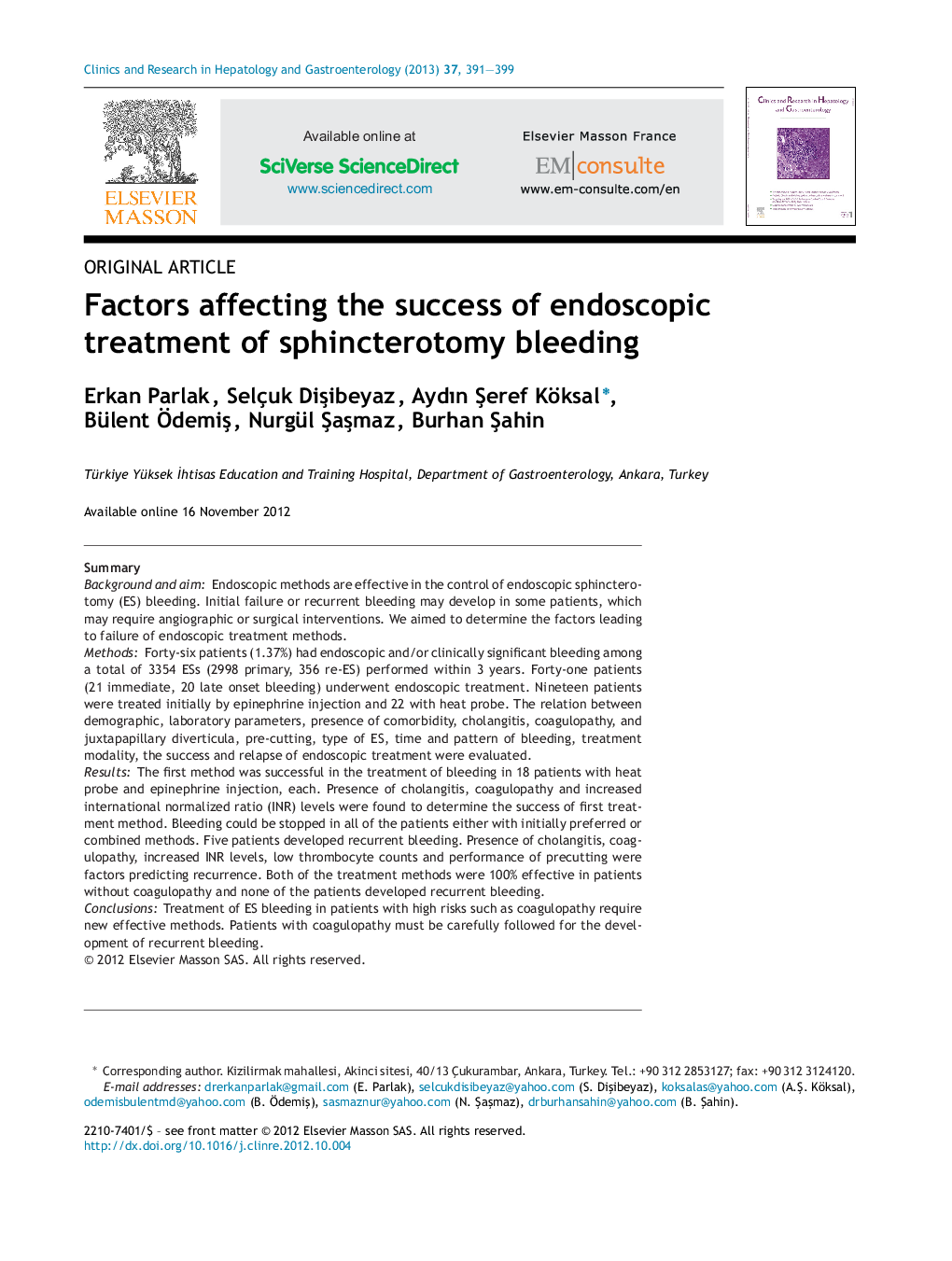 Factors affecting the success of endoscopic treatment of sphincterotomy bleeding