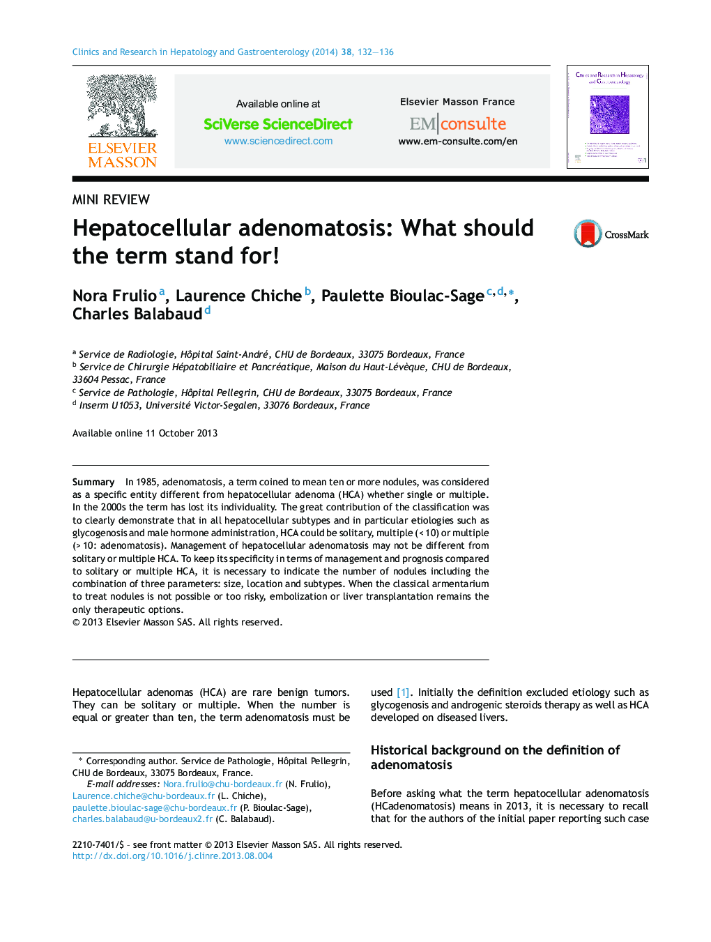 Hepatocellular adenomatosis: What should the term stand for!