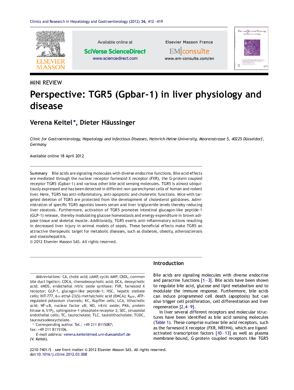 Perspective: TGR5 (Gpbar-1) in liver physiology and disease