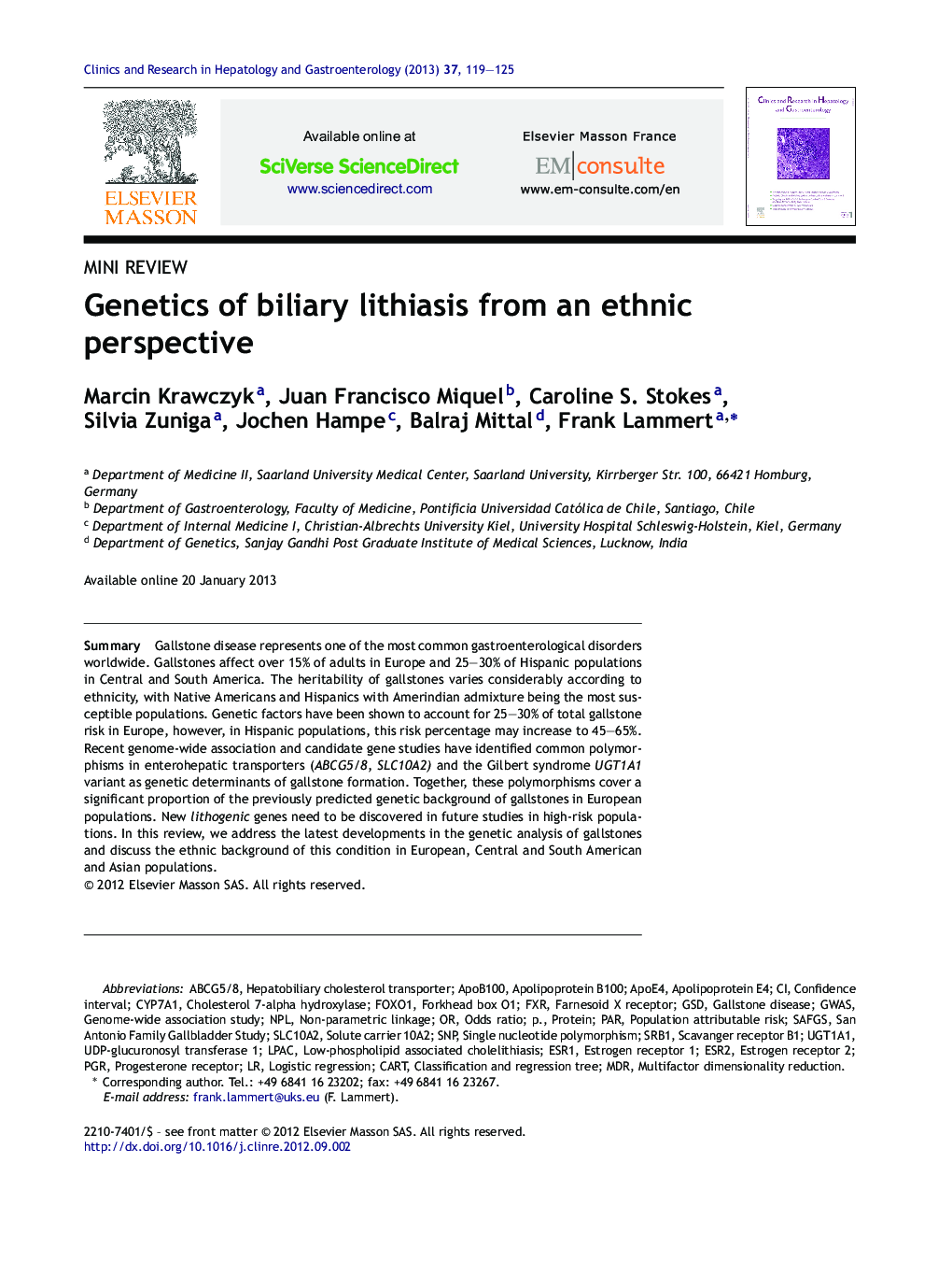 Genetics of biliary lithiasis from an ethnic perspective