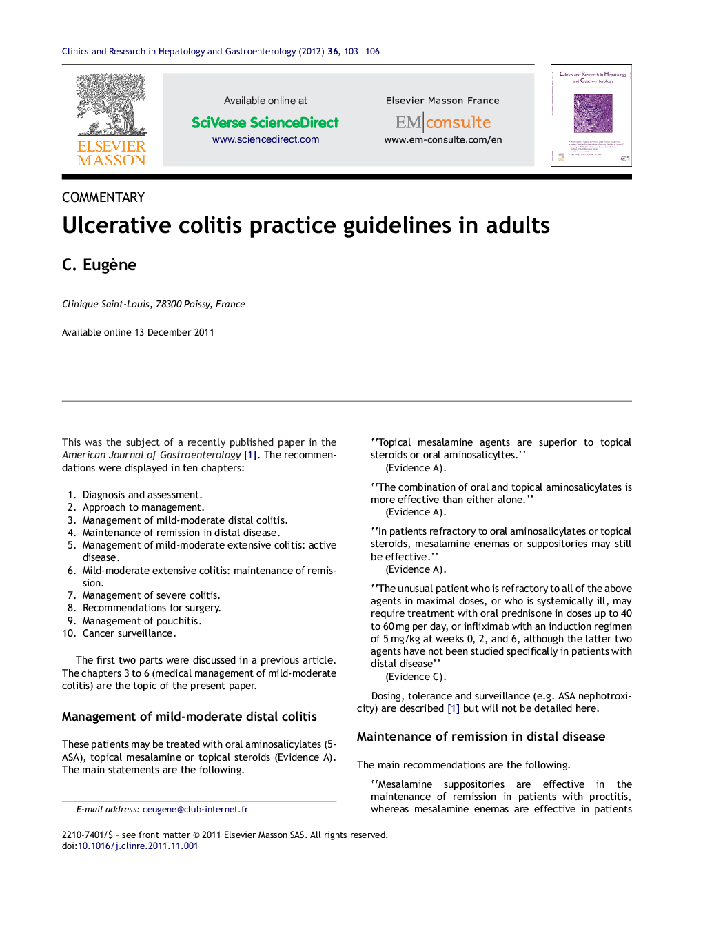 Ulcerative colitis practice guidelines in adults