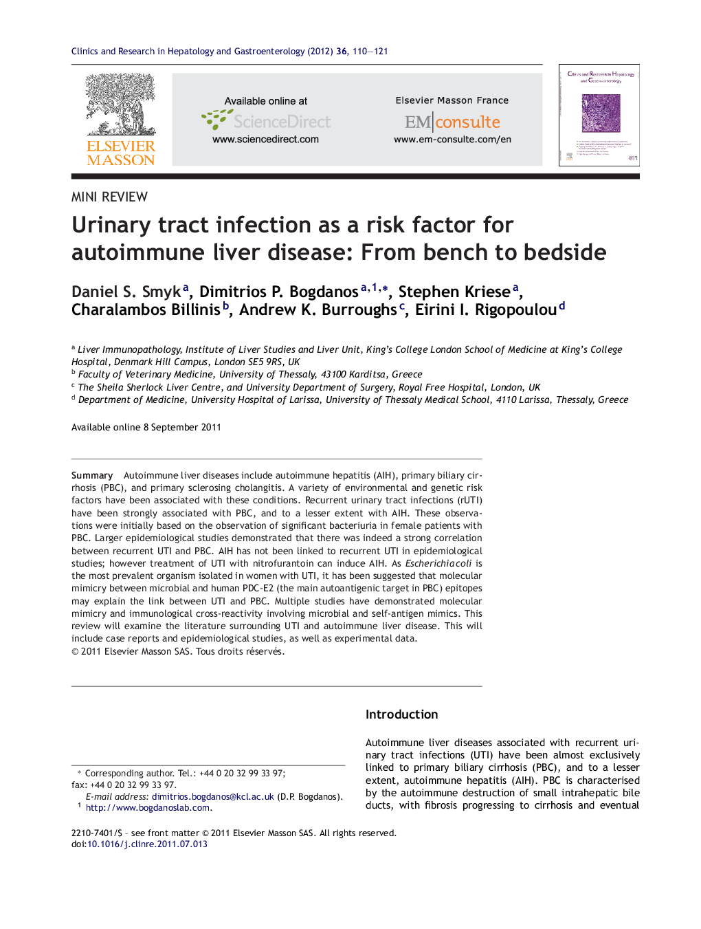 Urinary tract infection as a risk factor for autoimmune liver disease: From bench to bedside