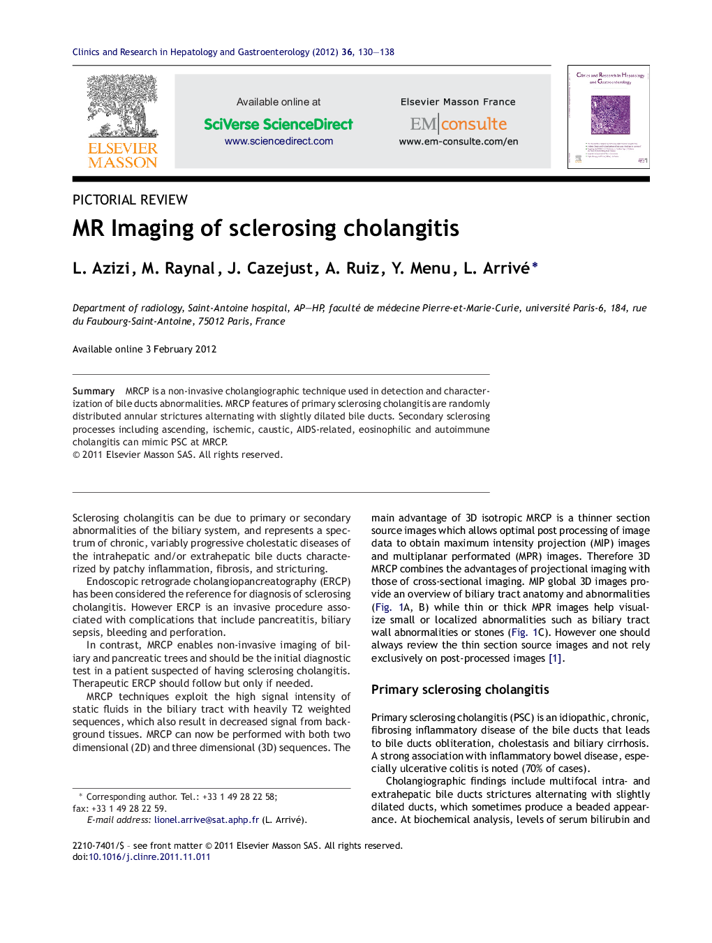 MR Imaging of sclerosing cholangitis