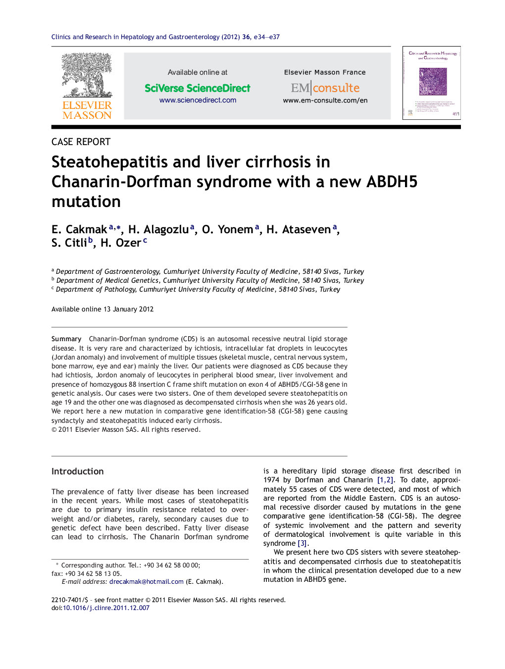 Steatohepatitis and liver cirrhosis in Chanarin-Dorfman syndrome with a new ABDH5 mutation