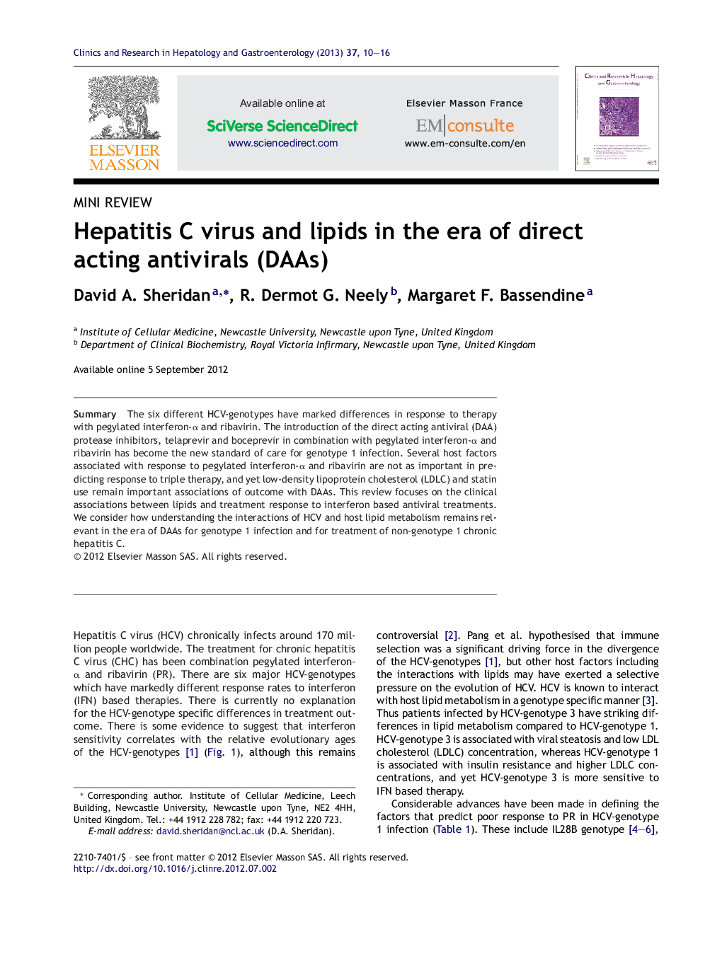 Hepatitis C virus and lipids in the era of direct acting antivirals (DAAs)