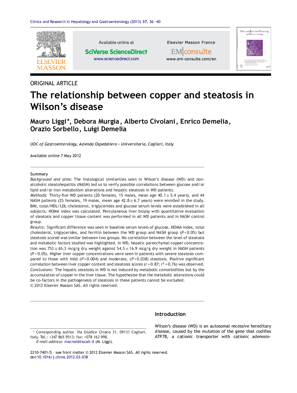 The relationship between copper and steatosis in Wilson's disease