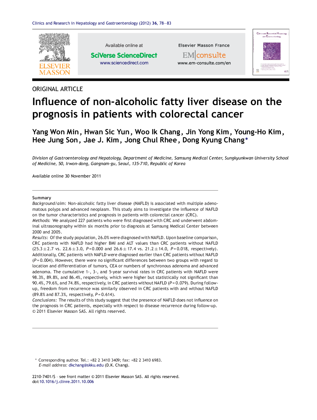 Influence of non-alcoholic fatty liver disease on the prognosis in patients with colorectal cancer