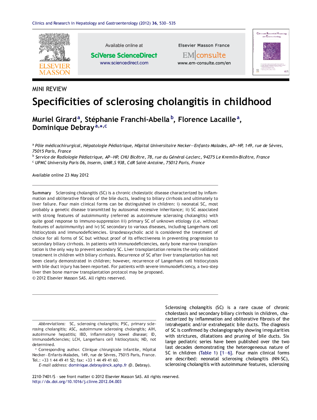 Specificities of sclerosing cholangitis in childhood