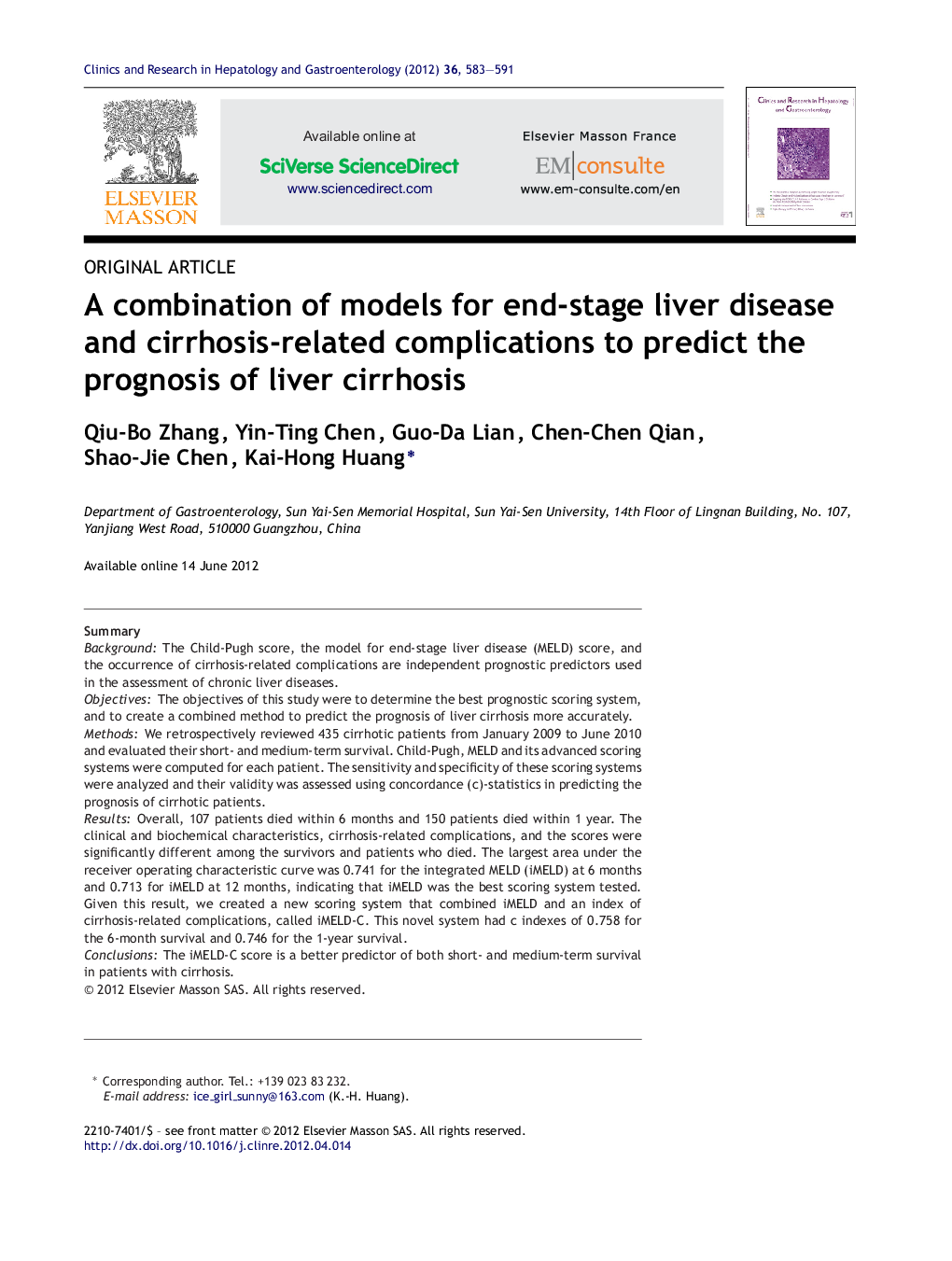 A combination of models for end-stage liver disease and cirrhosis-related complications to predict the prognosis of liver cirrhosis