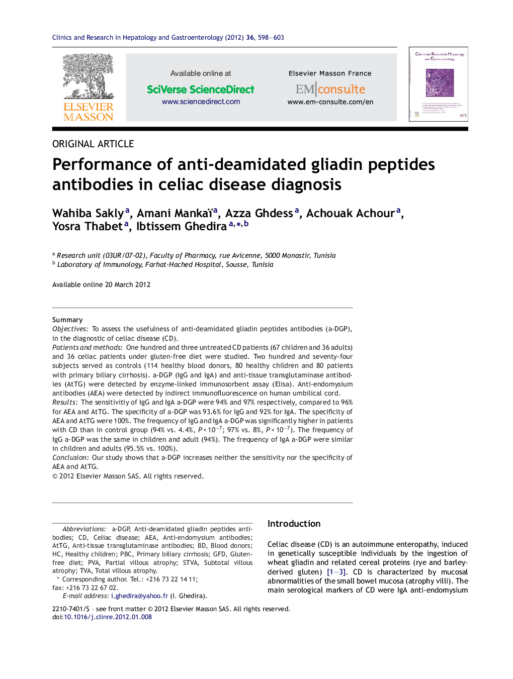 Performance of anti-deamidated gliadin peptides antibodies in celiac disease diagnosis