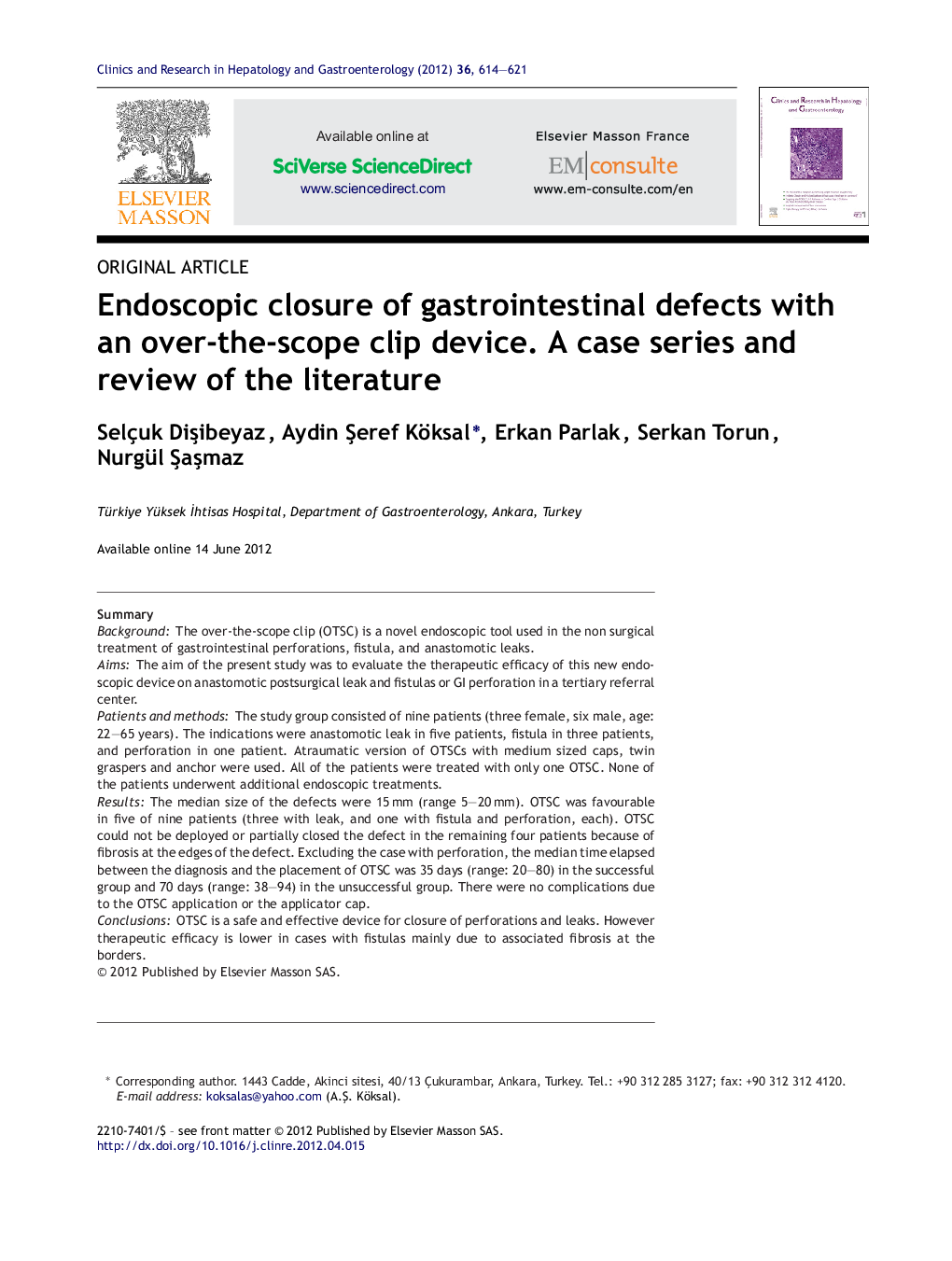 Endoscopic closure of gastrointestinal defects with an over-the-scope clip device. A case series and review of the literature