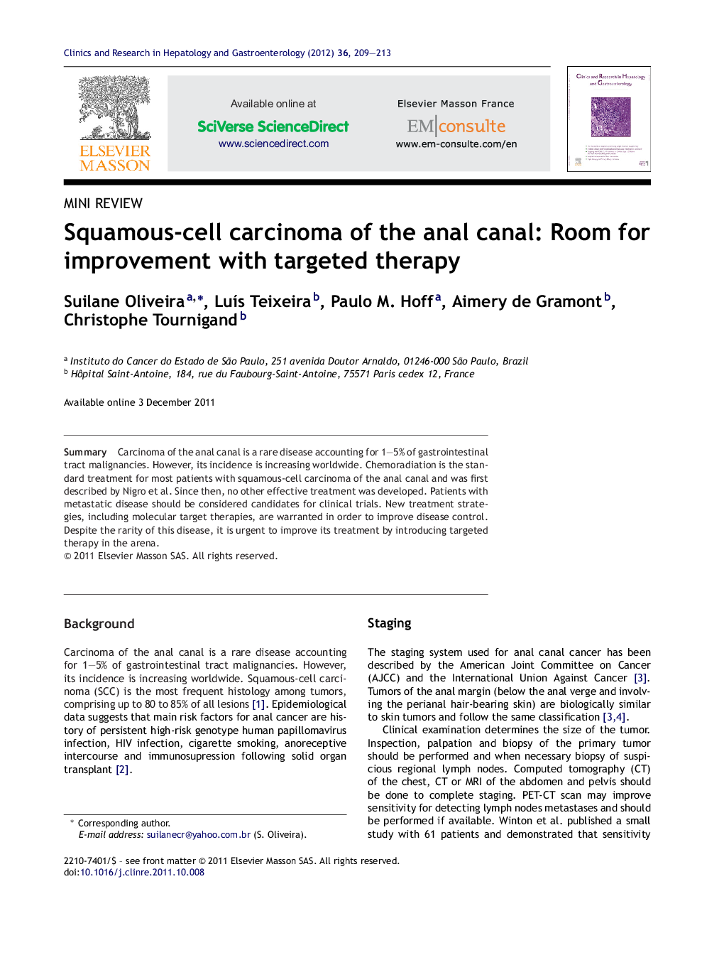 Squamous-cell carcinoma of the anal canal: Room for improvement with targeted therapy