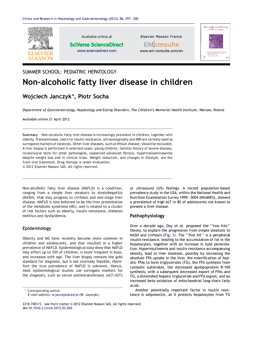 Non-alcoholic fatty liver disease in children