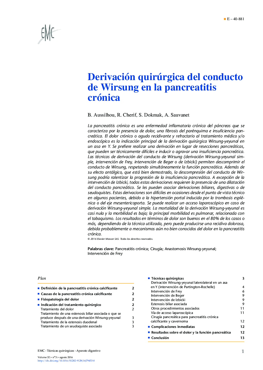 Derivación quirúrgica del conducto de Wirsung en la pancreatitis crónica