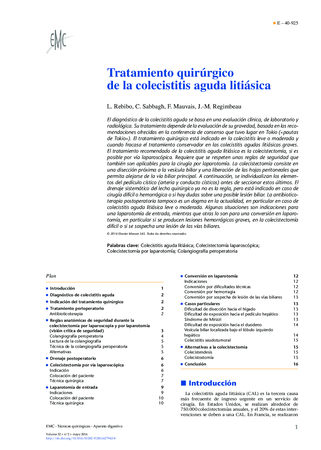 Tratamiento quirúrgico de la colecistitis aguda litiásica